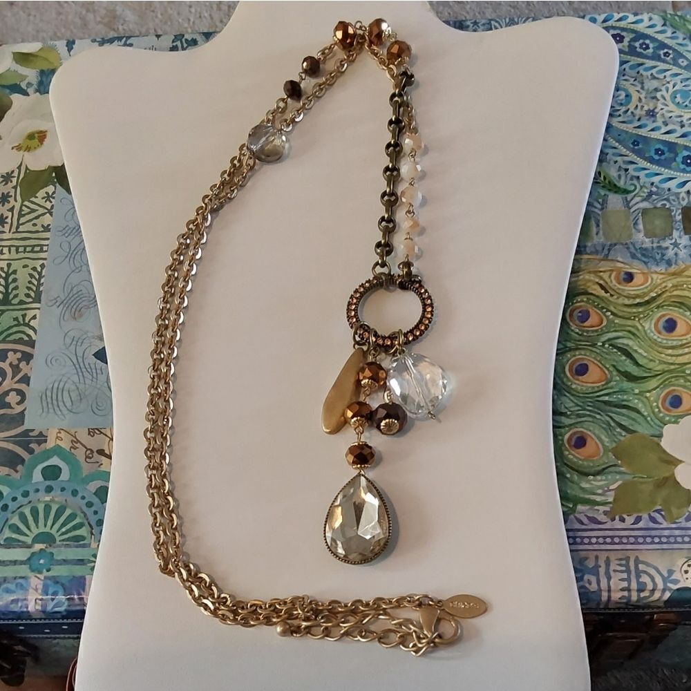 Gorgeous Vintage Chico's Neutral Tones Long Statement Necklace